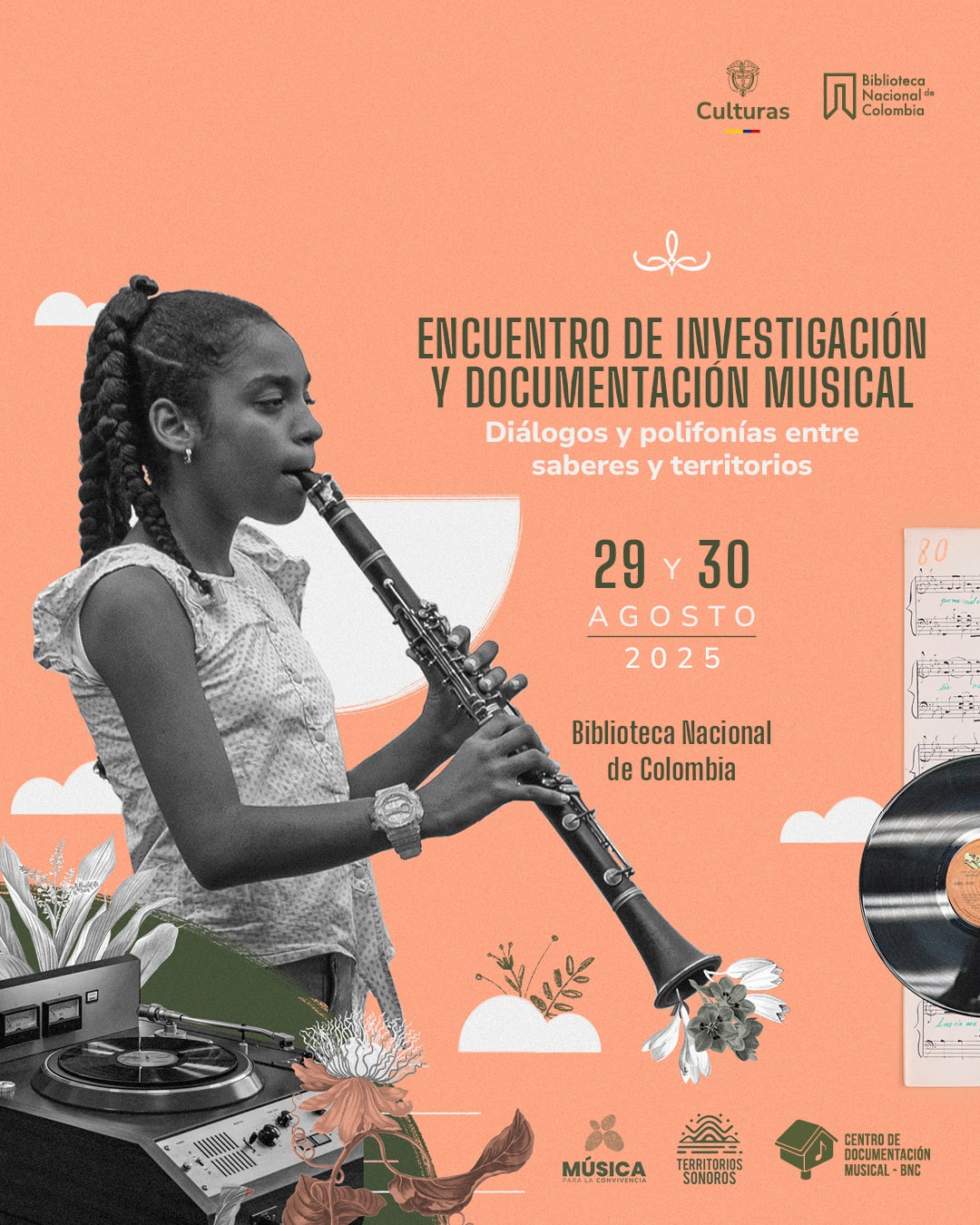 Flyer Encuentro de Investigación y Documentación Musical diálogos y polifonías entre saberes y territorios min